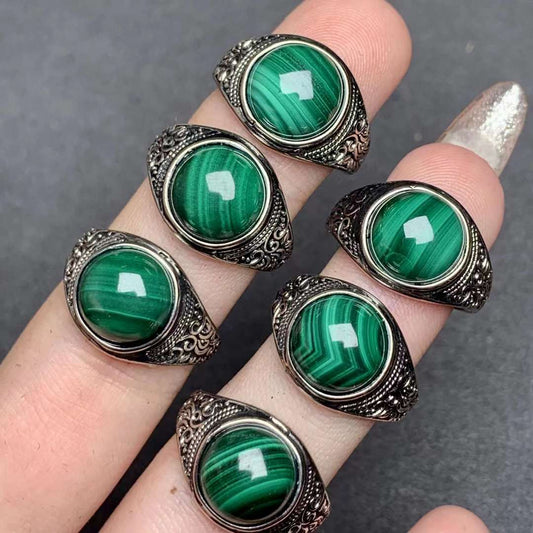 Malachite ring Copper Adjustable crystal ring