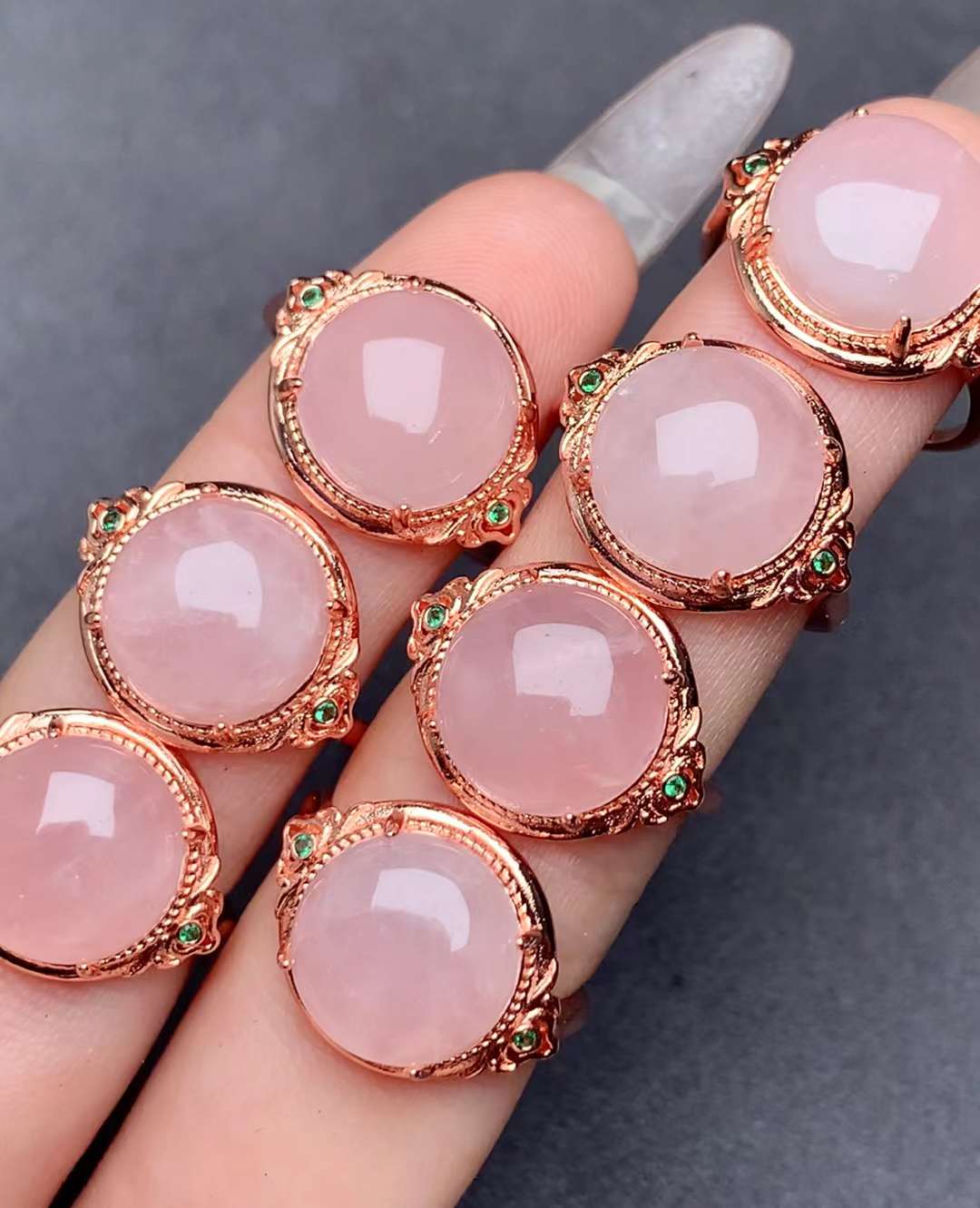 large-grain Rose Quartz ring Copper Adjustable crystal ring