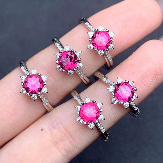 pink Topaz Ring ring 925 silver ring Adjustable crystal ring