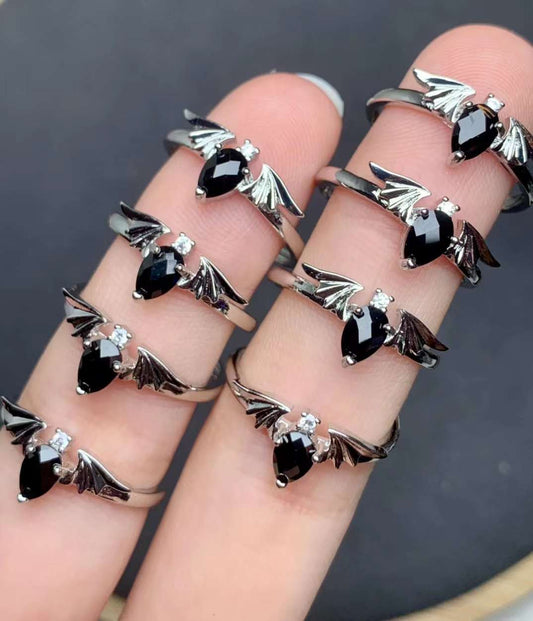 black spinel bat ring Copper Adjustable crystal ring