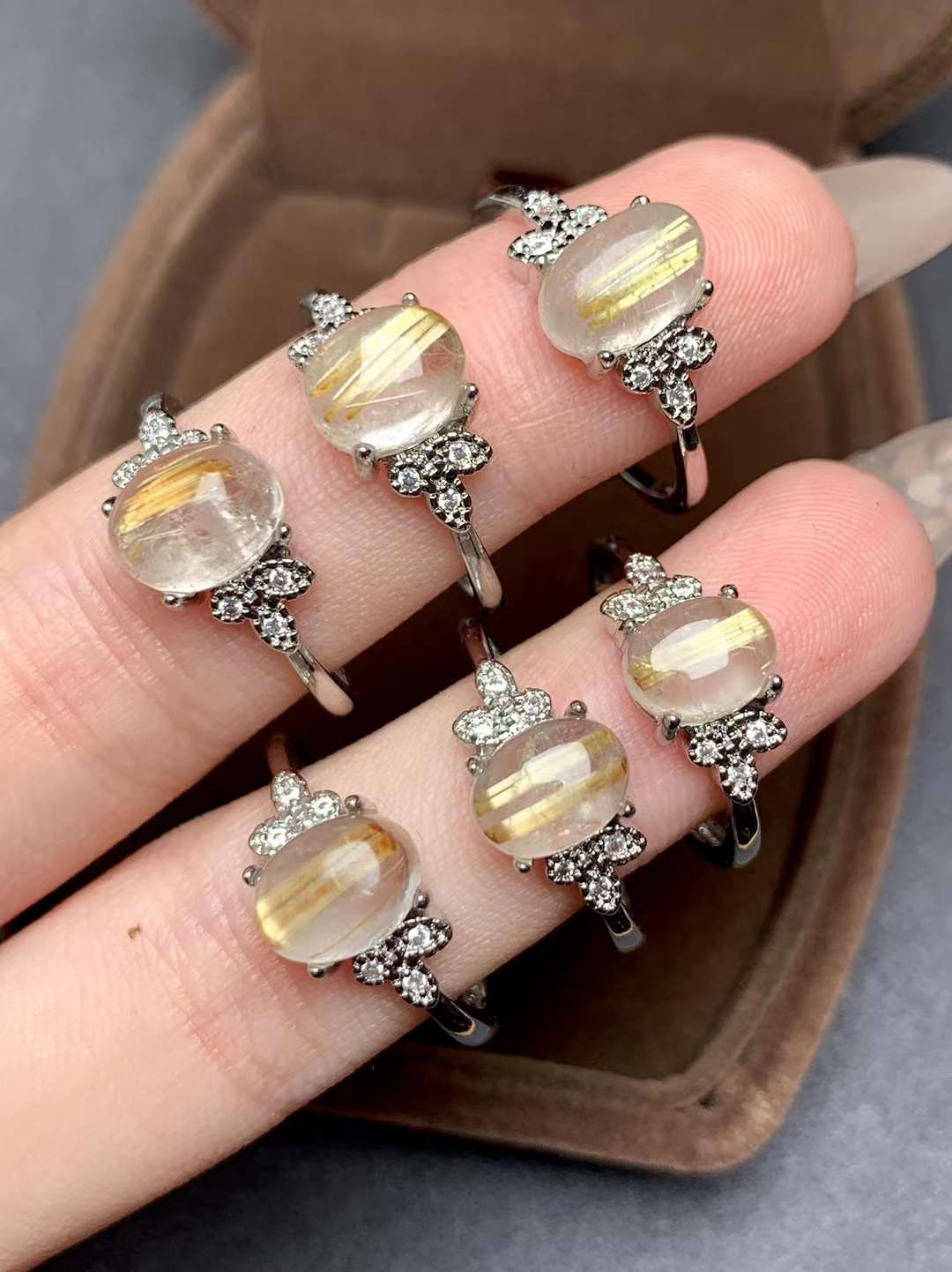 Rutilated Quartz ring Copper Adjustable crystal ring