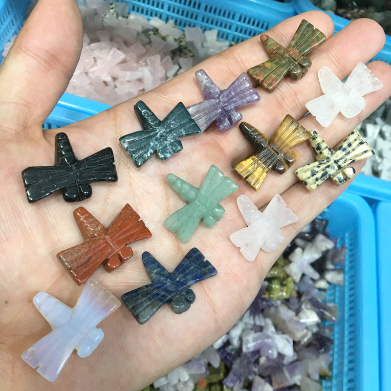 5 pcs Dragonfly Carving Natural crystal carved 1 inch mini animal carving