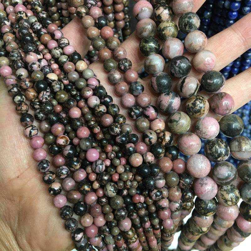 Rhodonite round beads Natural Gemstone Beads crystal DIY beads 15''