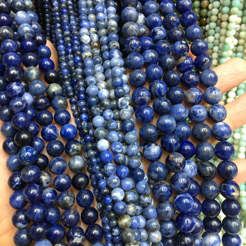 blue sodalite round beads Natural Gemstone Beads crystal DIY beads 15''