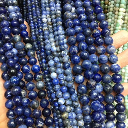 blue sodalite round beads Natural Gemstone Beads crystal DIY beads 15''