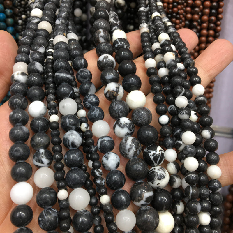 black zebra Jasper round beads Natural Gemstone Beads crystal DIY beads 15''