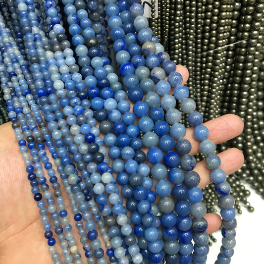 Blue Aventurine round beads Natural Gemstone Beads crystal DIY beads 15''