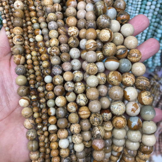 Picture Jasper round beads Natural Gemstone Beads crystal DIY beads 15''