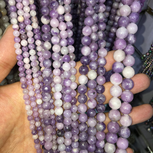 Lepidolite round beads Natural Gemstone Beads crystal DIY beads 15''