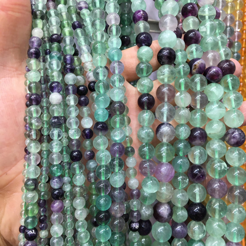 Fluorite Round beads Natural Gemstone Beads crystal DIY beads 15''