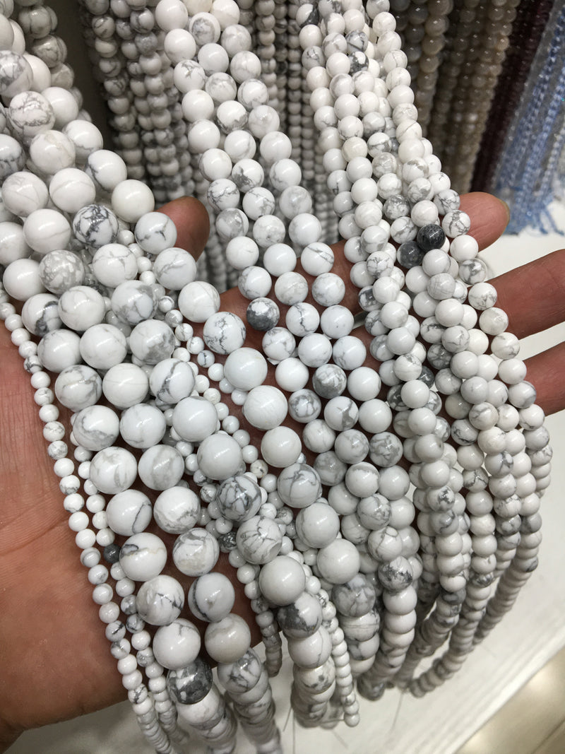 White howlite Round beads Natural Gemstone Beads crystal DIY beads 15''