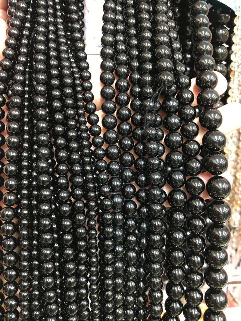 Black Tourmaline Round beads Natural Gemstone Beads crystal DIY beads 15''