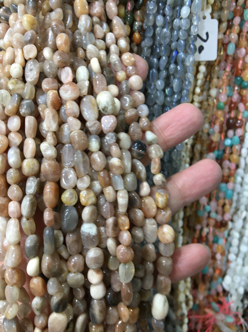 Peach moonstone Nugget Pebble Beads Gemstone Beads bracelet DIY beads 15''