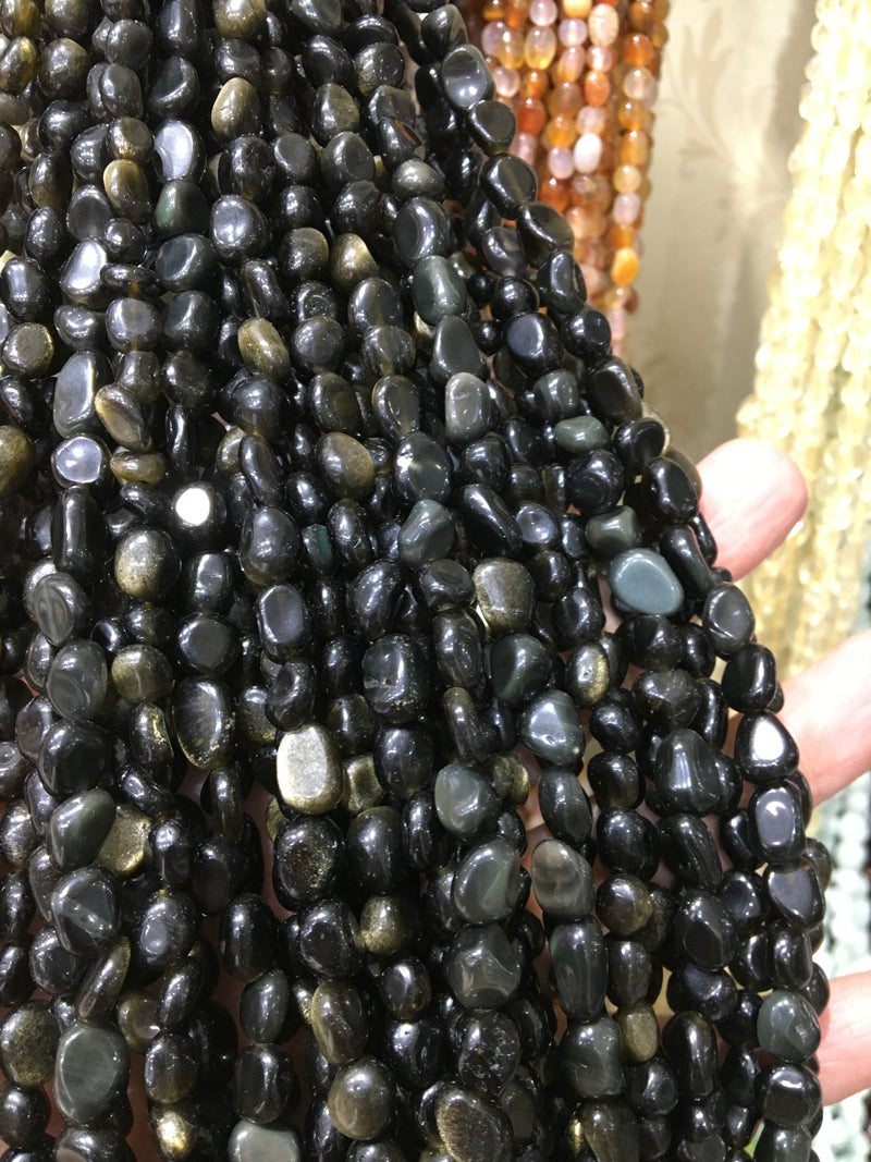 Golden obsidian Nugget Pebble Beads Gemstone Beads bracelet DIY beads 15''