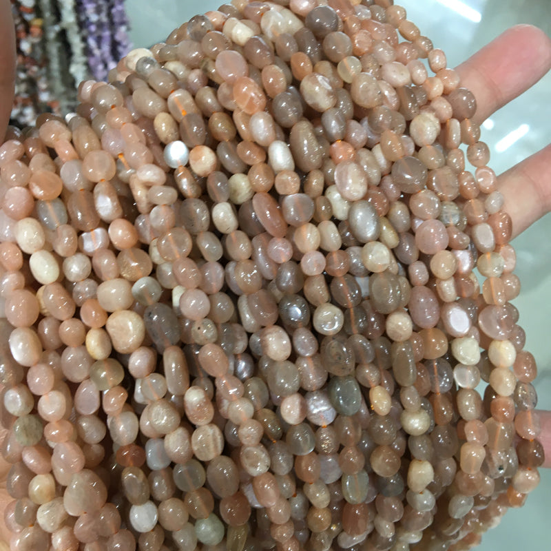 Peach moonstone Nugget Pebble Beads Gemstone Beads bracelet DIY beads 15''