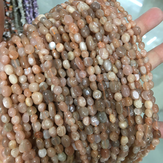 Peach moonstone Nugget Pebble Beads Gemstone Beads bracelet DIY beads 15''