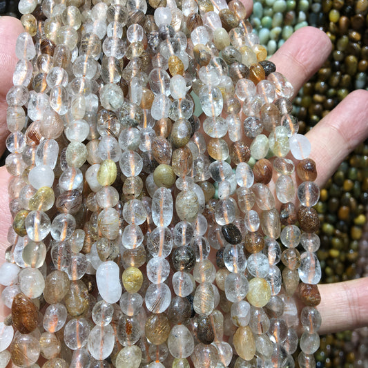 Rutilated Quartz Nugget Pebble Beads Gemstone Beads bracelet DIY beads 15''