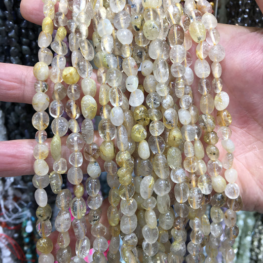 Rutilated Quartz Nugget Pebble Beads Gemstone Beads bracelet DIY beads 15''