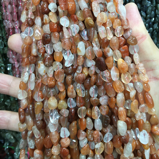 Red Rutilated Quartz Nugget Pebble Beads Gemstone Beads bracelet DIY beads 15''