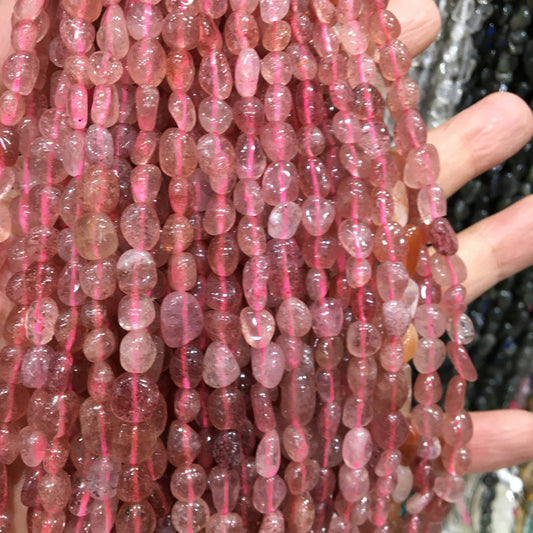 Strawberry Quartz Nugget Pebble Beads Gemstone Beads bracelet DIY beads 15''