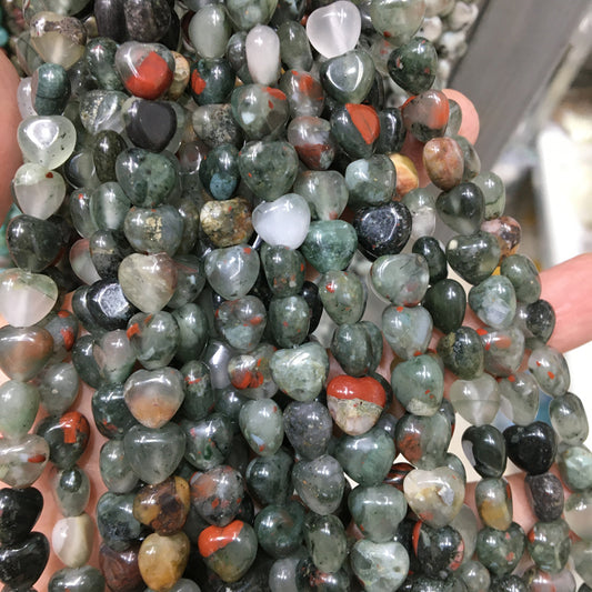 African Bloodstone Heart Beads 10mm Gemstone Beads bracelet DIY beads 15''