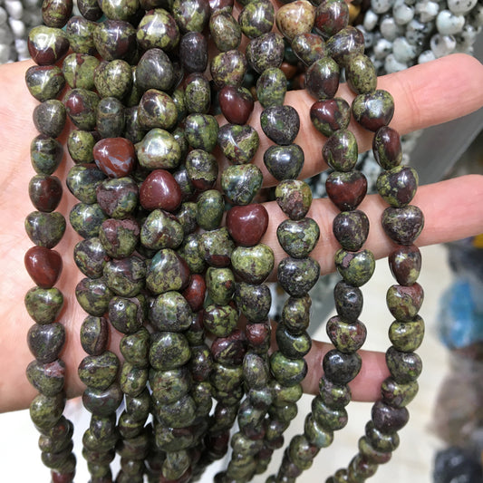 Dragon BloodStone Heart Beads 10mm Gemstone Beads bracelet DIY beads 15''