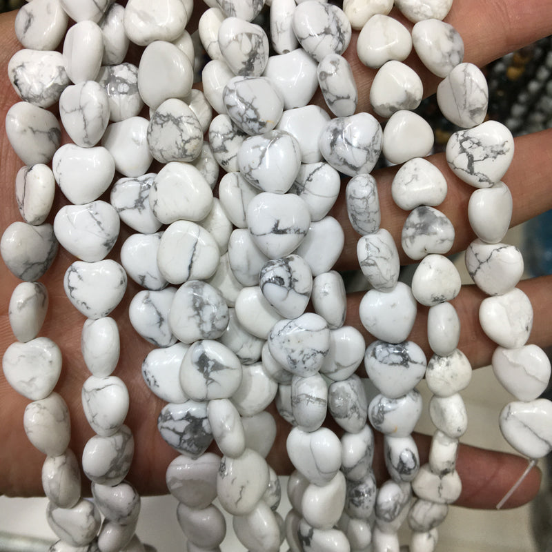 White howlite Heart Beads 10mm Gemstone Beads bracelet DIY beads 15''