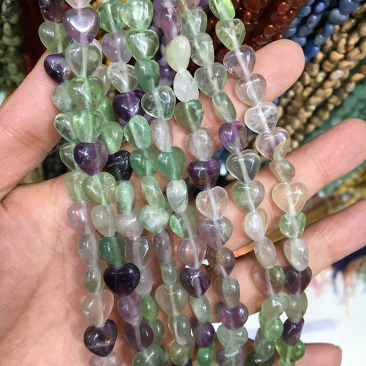 Fluorite Heart Beads 10mm Gemstone Beads bracelet DIY beads 15''