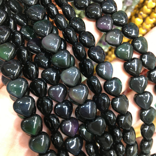 Rainbow Obsidian Heart Beads Gemstone Beads bracelet DIY beads 15''