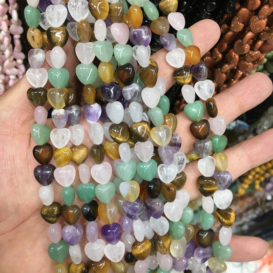 Mixed Heart Beads 10MM Gemstone Beads bracelet DIY beads 15''