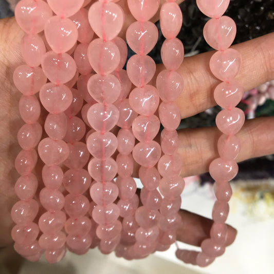 Rose Quartz Heart Beads 10MM Gemstone Beads bracelet DIY beads 15''