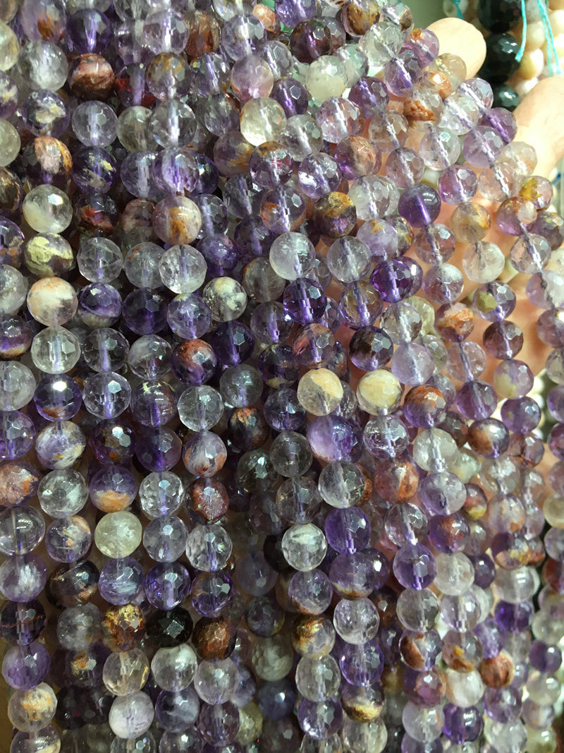 Purple Phantom Amethyst 128 faceted round beads Gemstone beads Bracelet DIY beads 15''