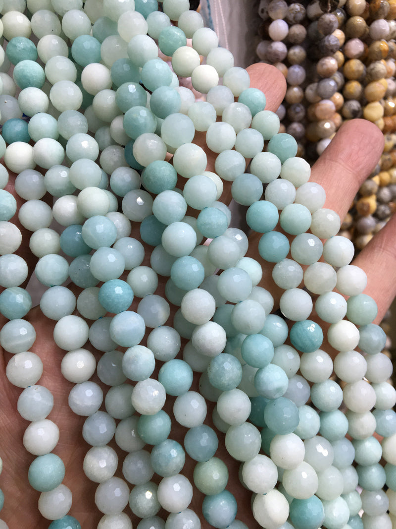 amazonite 128 faceted round beads Gemstone beads Bracelet DIY beads 15''