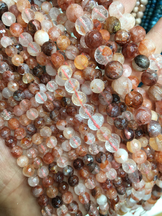 fire quartz 128 faceted round beads Gemstone beads Bracelet DIY beads 15''