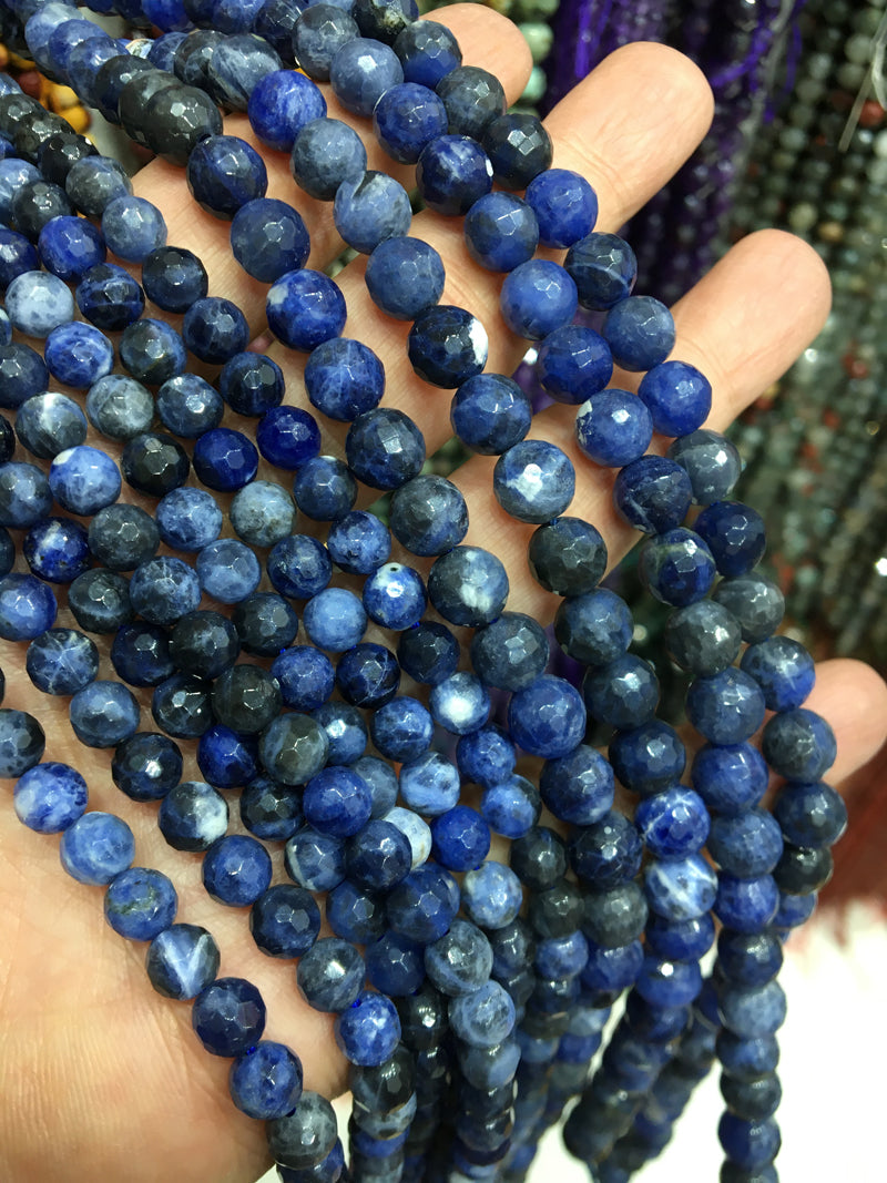 Sodalite 128 faceted round beads Gemstone beads Bracelet DIY beads 15''