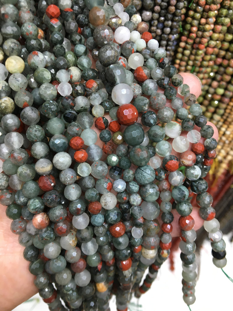 African Bloodstone 128 faceted round beads Gemstone beads Bracelet DIY beads 15''