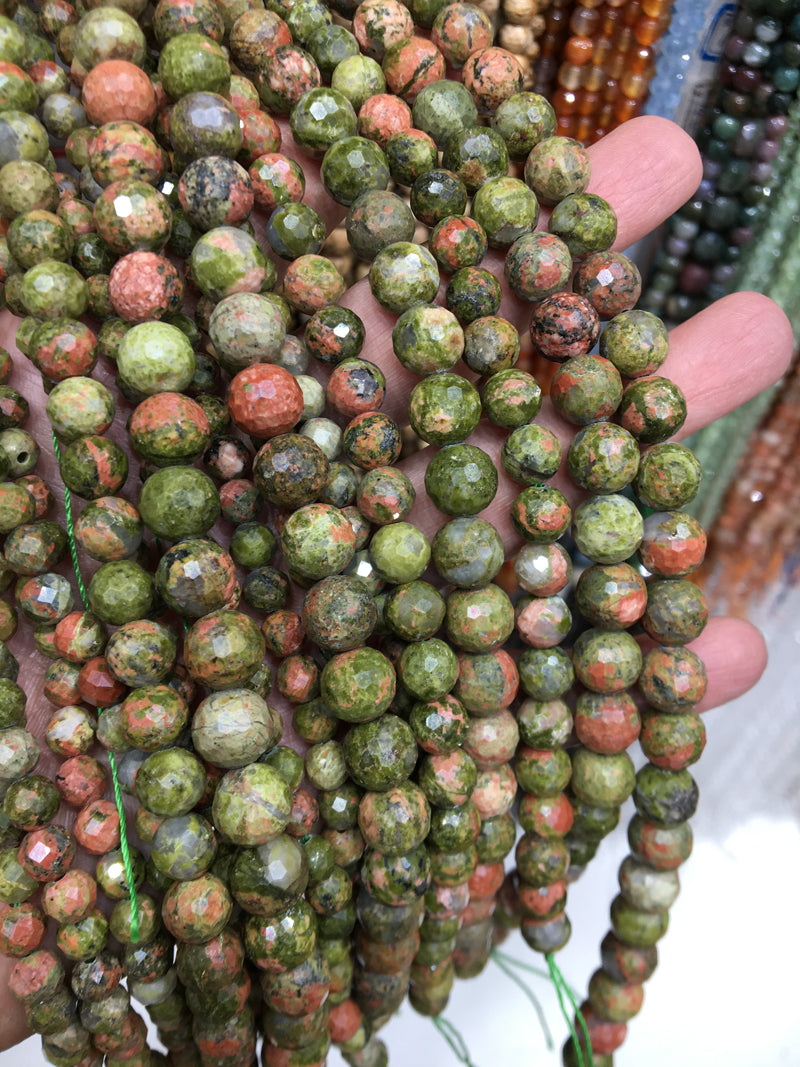 unakite 64 faceted round beads Gemstone beads Bracelet DIY beads 15''