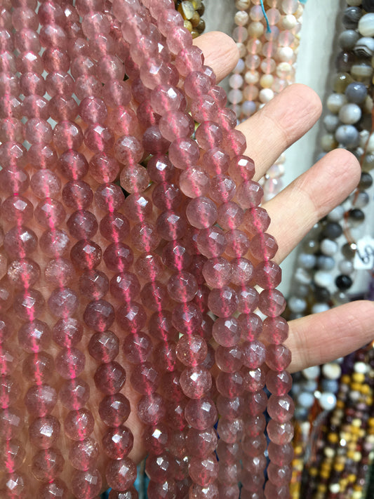 Strawberry Quartz 64 faceted round beads 8mm Gemstone beads Bracelet DIY beads 15''