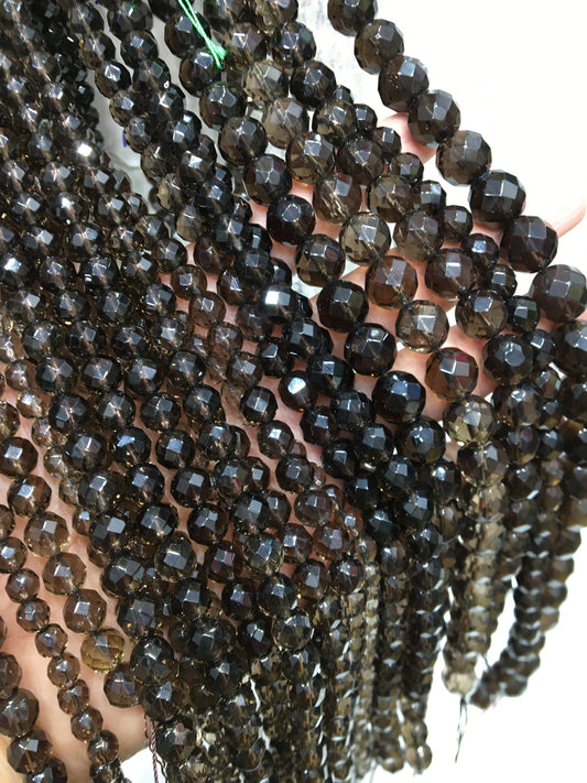 Smoky Quartz 64 faceted round beads 8mm Gemstone beads Bracelet DIY beads 15''