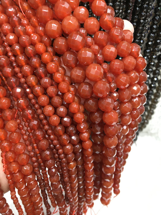 carnelian 64 faceted round beads Gemstone beads Bracelet DIY beads 15''