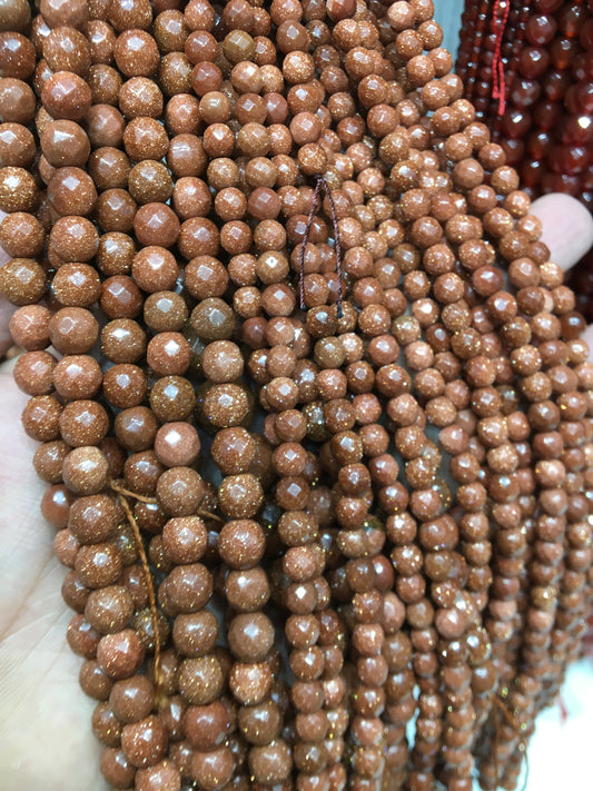 Gold Sandstone faceted round beads Gemstone beads Bracelet DIY beads 15''