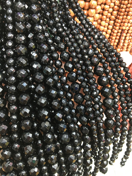 Black Agate faceted round beads Gemstone beads Bracelet DIY beads 15''