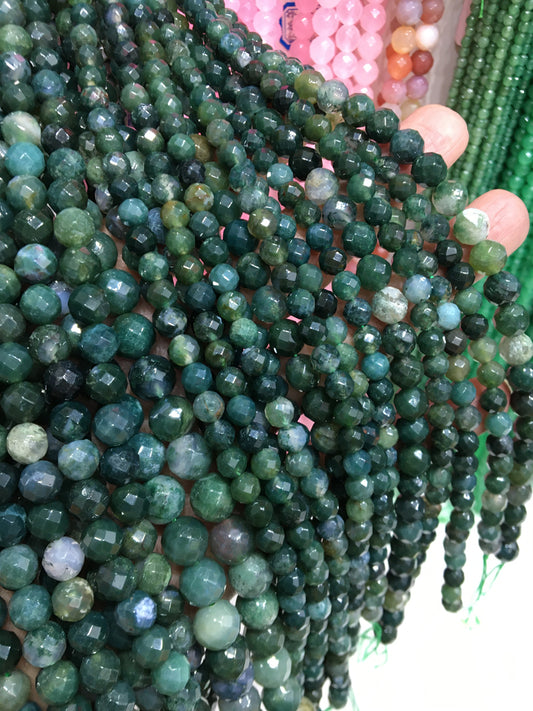 Moss Agate faceted round beads Gemstone beads Bracelet DIY beads 15''