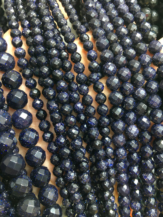 Blue Sandstone faceted round beads Gemstone beads Bracelet DIY beads 15''