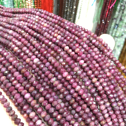 Indian Ruby 3*4mm faceted Rondelle Shape beads Gemstone beads Bracelet DIY beads 15''