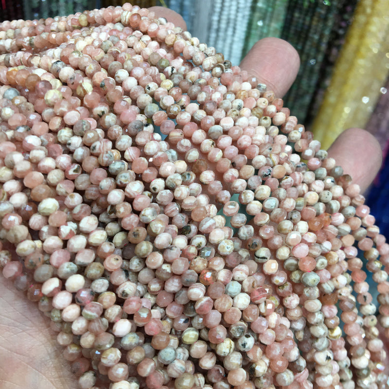 Rhodochrosite 3*4mm faceted Rondelle Shape beads Gemstone beads Bracelet DIY beads 15''