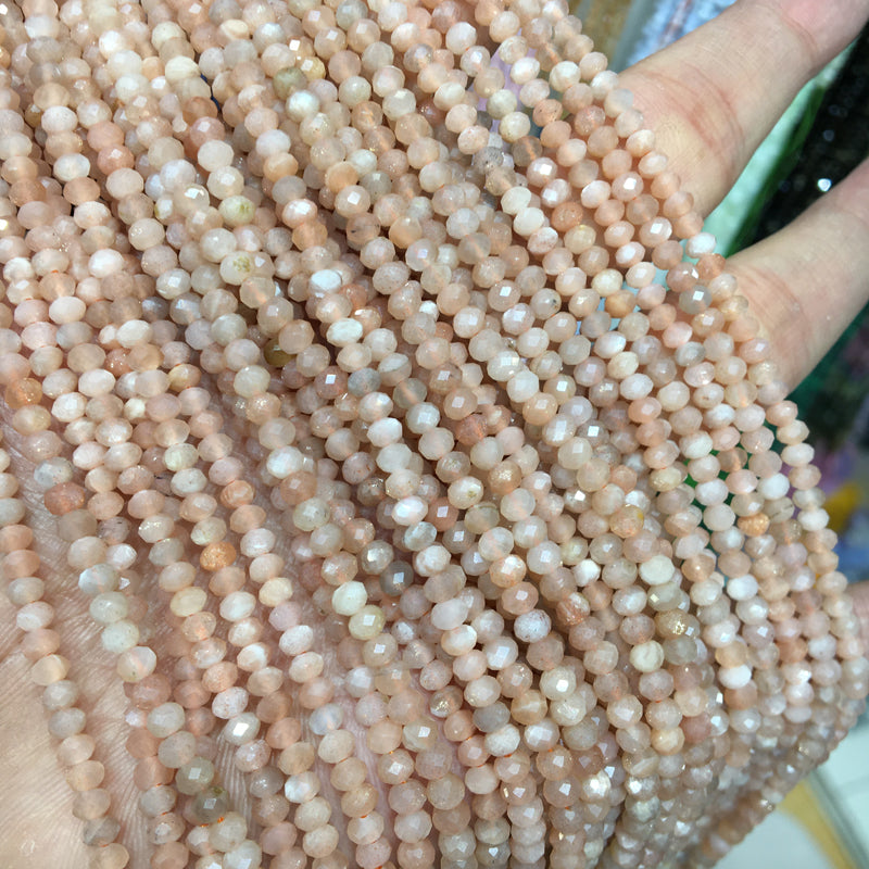 Peach moonstone 3*4mm faceted Rondelle Shape beads DIY Gemstone crystal beads 15''