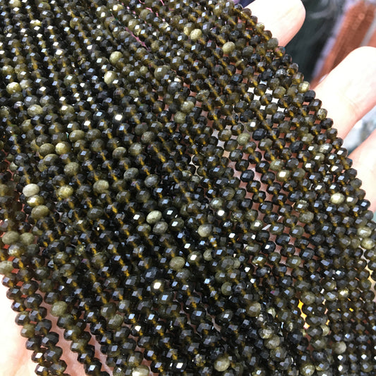 Golden obsidian 3*4mm faceted Rondelle Shape beads DIY Gemstone crystal beads 15''