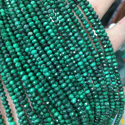 Malachite 3*4mm faceted Rondelle Shape beads DIY Gemstone crystal beads 15''