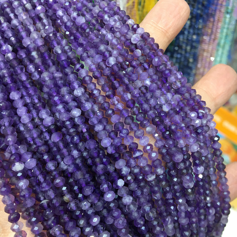 Amethyst 3*4mm faceted Rondelle Shape beads DIY Gemstone crystal beads 15''